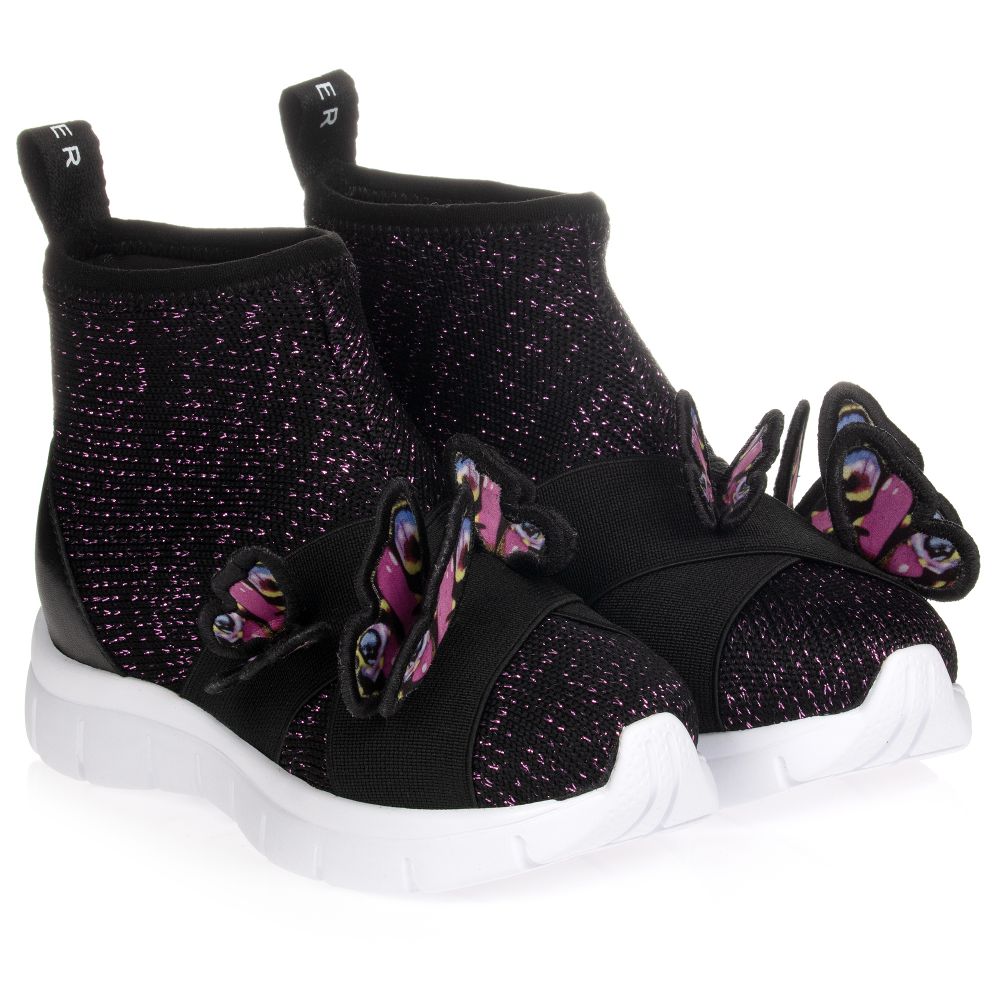 Sophia Webster Mini - Черные кроссовки-носки с бабочками | Childrensalon