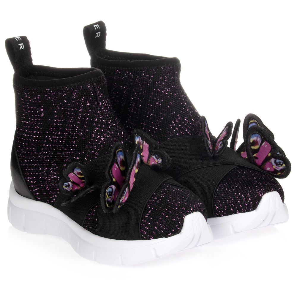 Sophia Webster Mini - Baskets effet chaussettes noires Papillon | Childrensalon