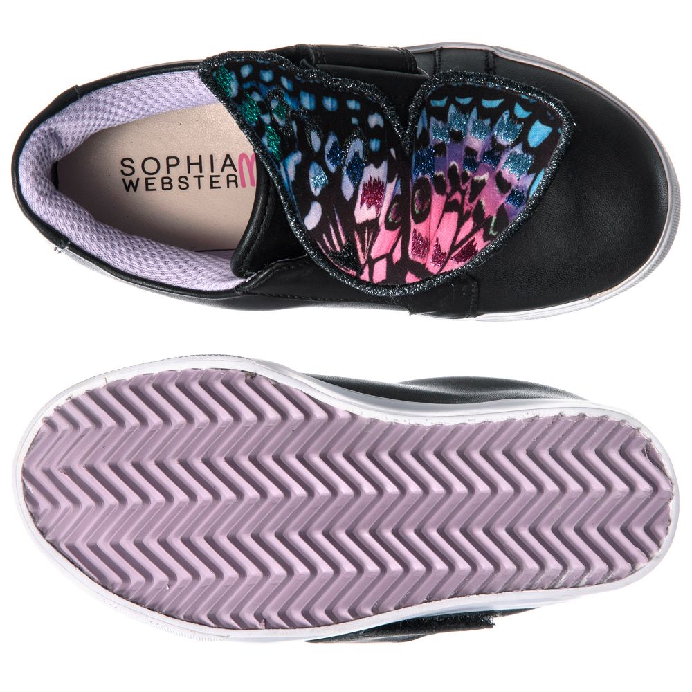Sophia Webster Mini Black Leather BIBI Trainers Childrensalon