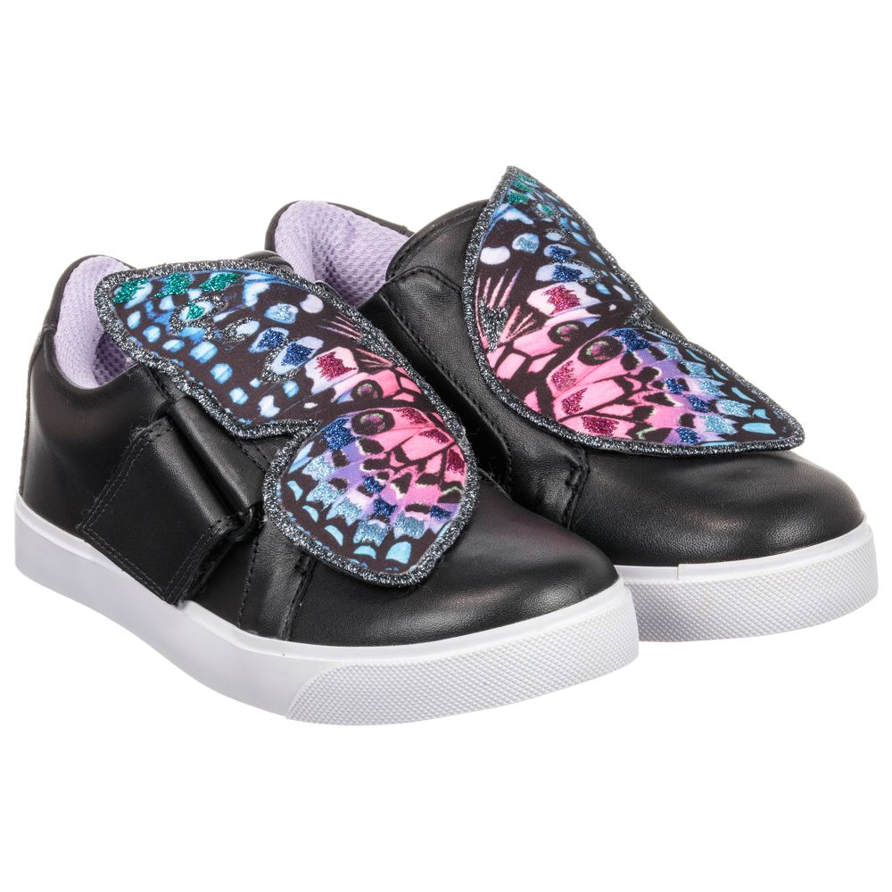 Sophia Webster Mini Black Leather BIBI Trainers Childrensalon
