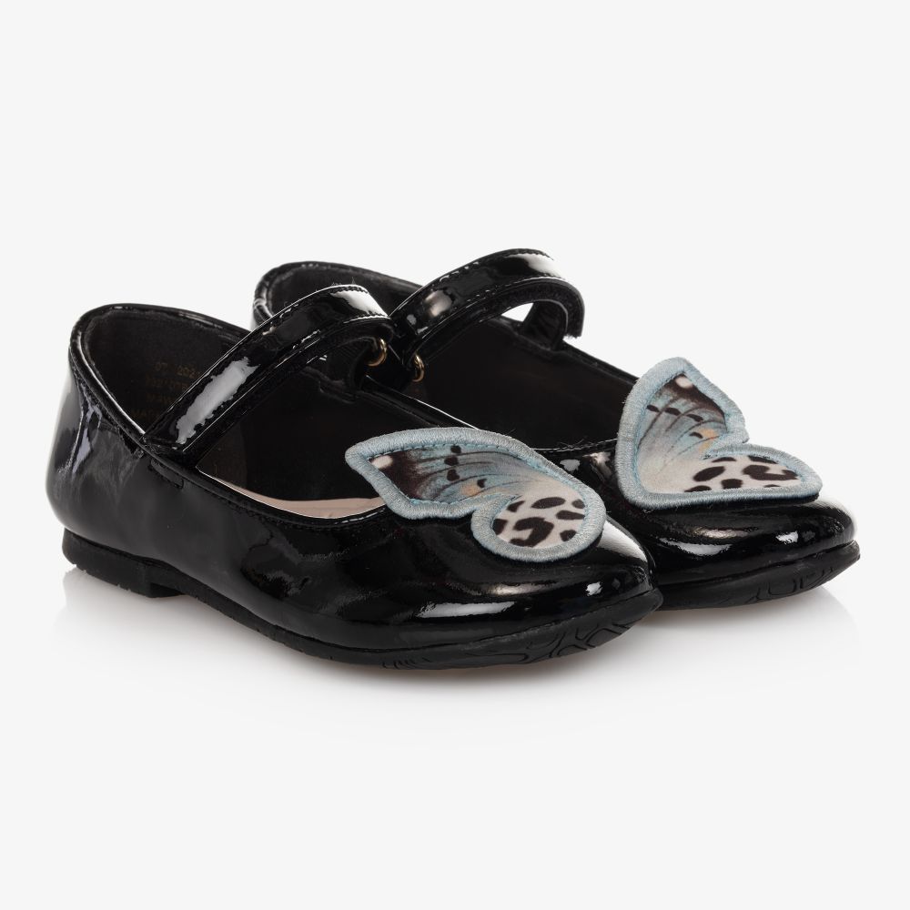 Sophia Webster Mini - حذاء أطفال بناتي جلد لامع لون أسود | Childrensalon