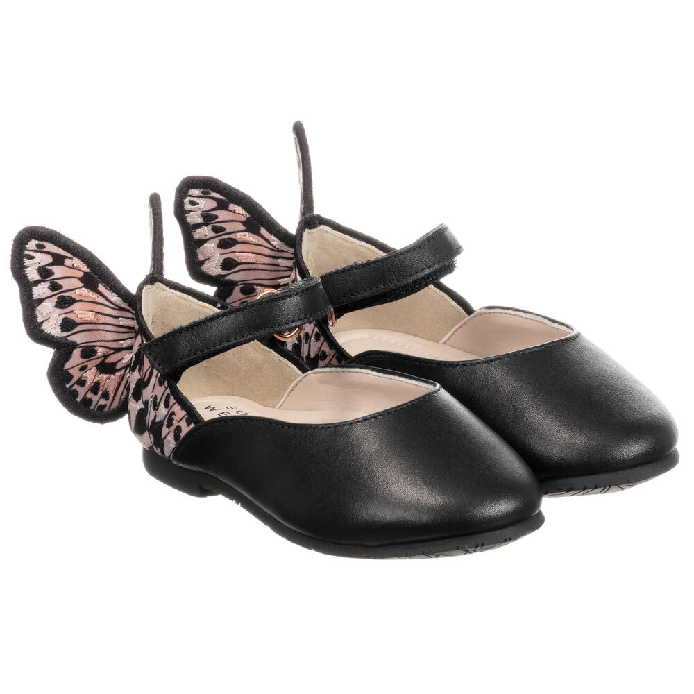 Sophia Webster Mini - حذاء الفراشة جلد لون أسود | Childrensalon