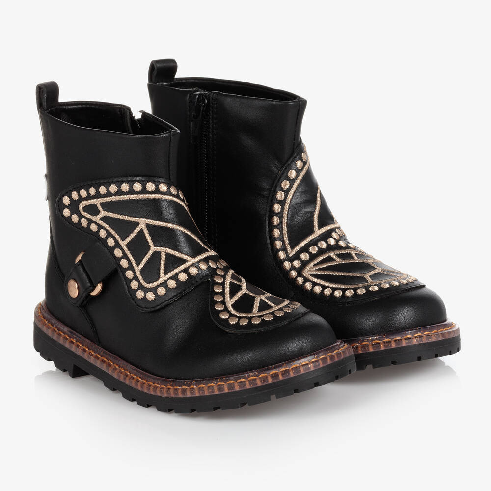 Sophia Webster Mini - Girls Black Leather Karina Boots | Childrensalon