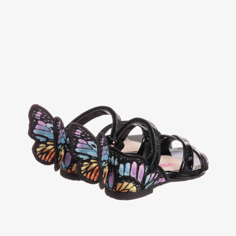Sophia Webster Mini-Girls Black Leather Sandals | Childrensalon Outlet
