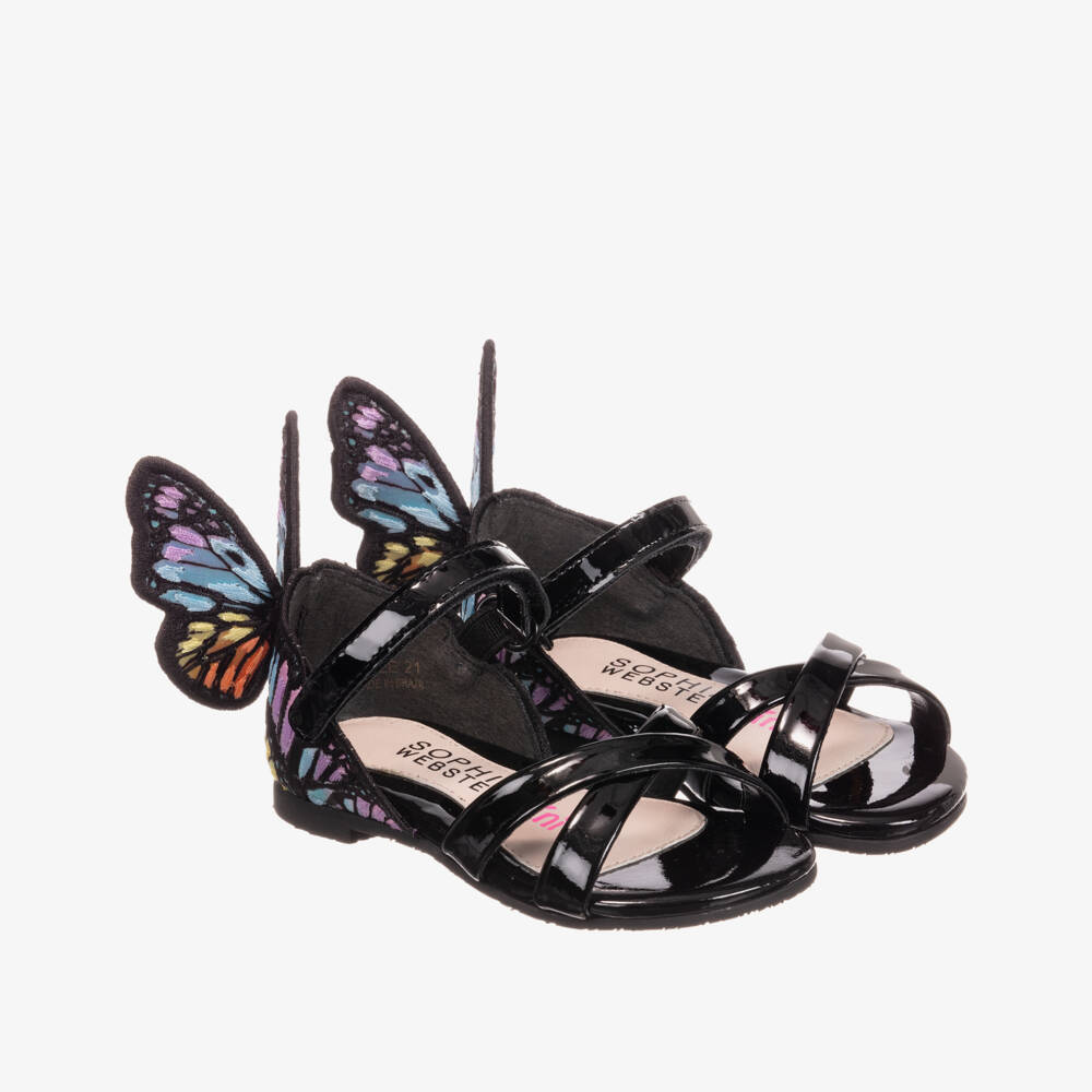 Sophia Webster Mini-Girls Black Leather Sandals | Childrensalon Outlet