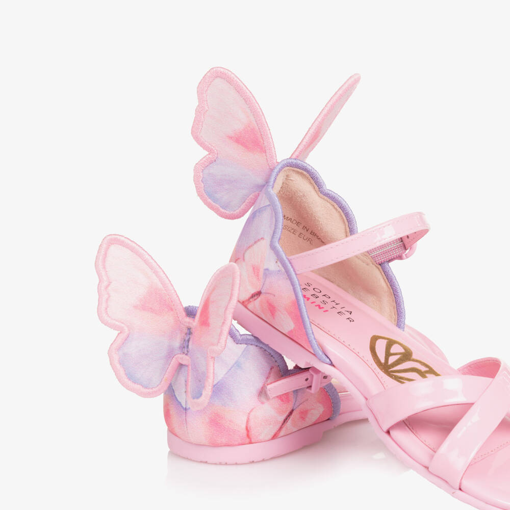 Sophia Webster Mini-صنادل جلدية وردية للبنات مزينة بالفراشات | Childrensalon Outlet
