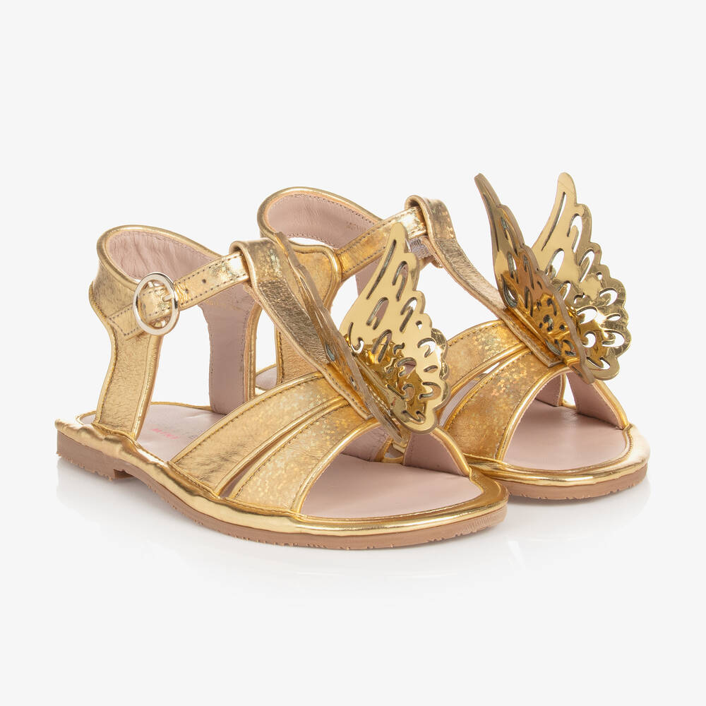 Sophia Webster Mini - Girls Gold Leather Butterfly Sandals | Childrensalon