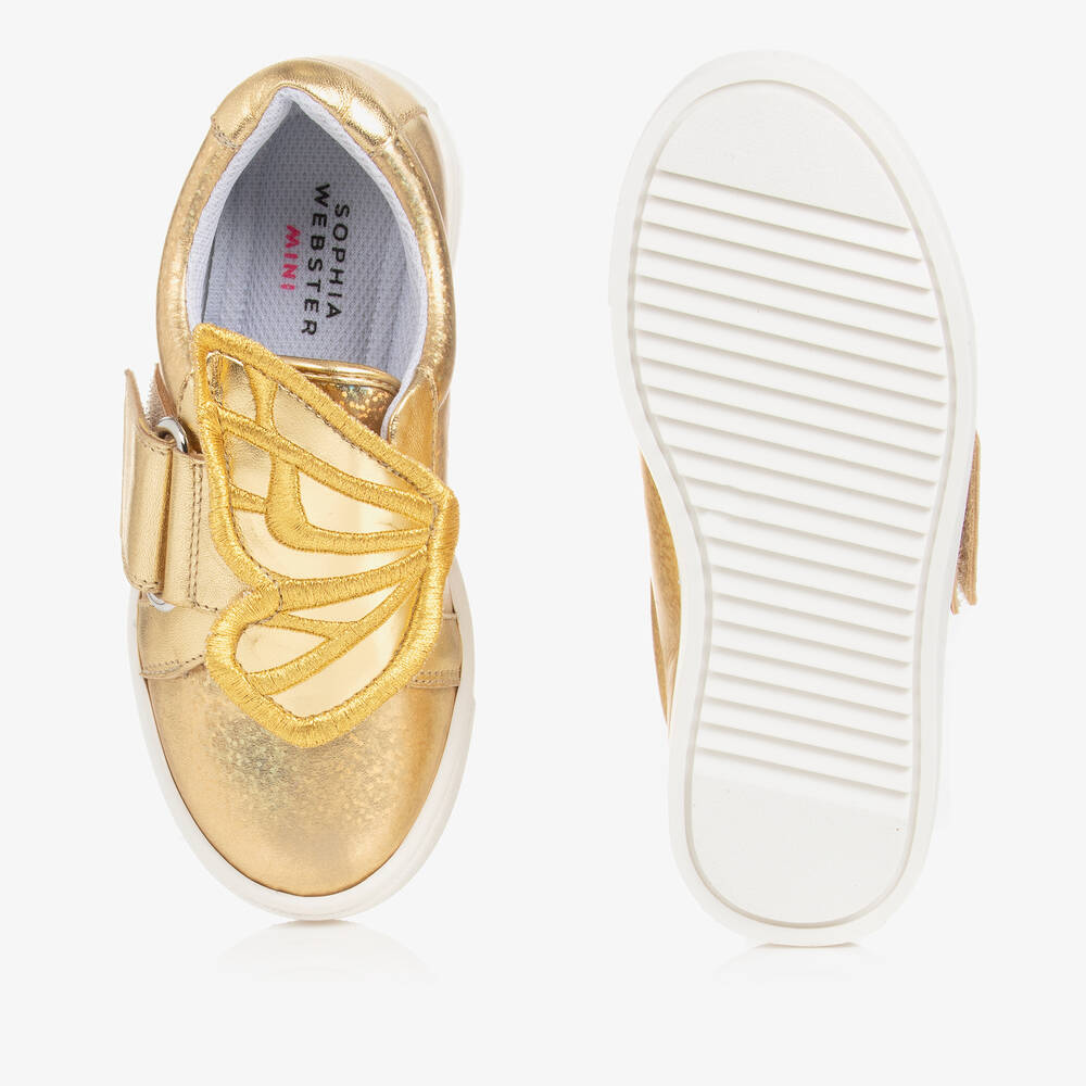 Sophia Webster Mini Girls Gold Leather Butterfly Trainers Childrensalon Outlet