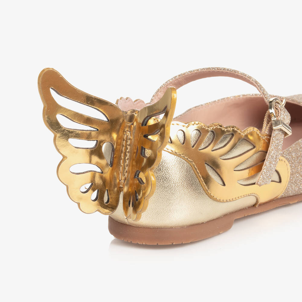 Sophia Webster Mini Girls Gold Leather Heavenly Flat Shoes