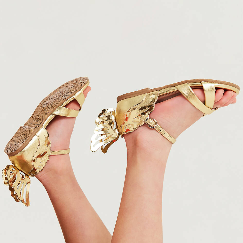 Sophia Webster Mini-Girls Gold Leather Heavenly Sandals | Childrensalon Outlet