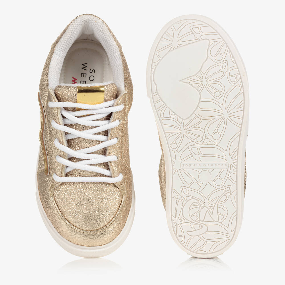 Sophia Webster Mini Girls Gold Leather Stomp Sneakers
