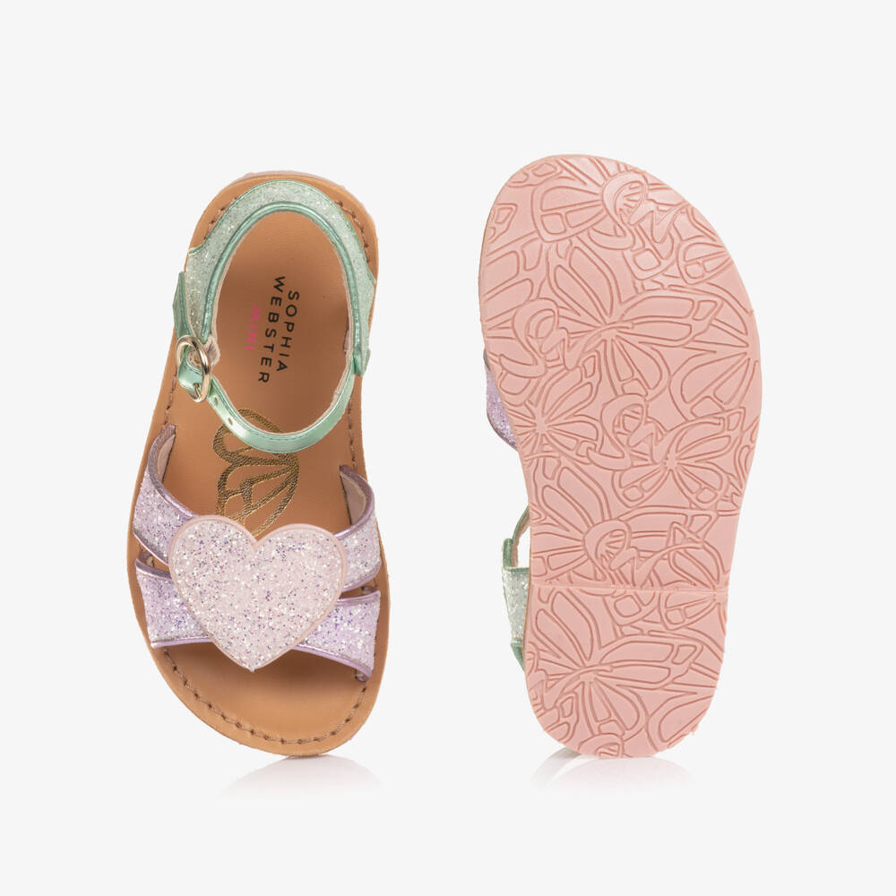 Sophia Webster Mini-Girls Green & Purple Glitter Embellished Leather Sandals | Childrensalon Outlet