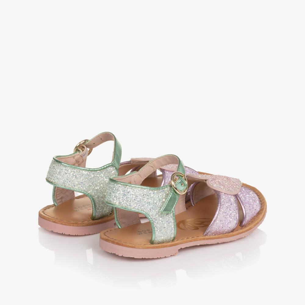 Sophia Webster Mini-Girls Green & Purple Glitter Embellished Leather Sandals | Childrensalon Outlet
