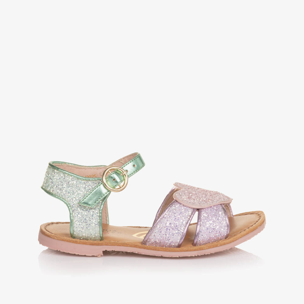 Sophia Webster Mini-Girls Green & Purple Glitter Embellished Leather Sandals | Childrensalon Outlet