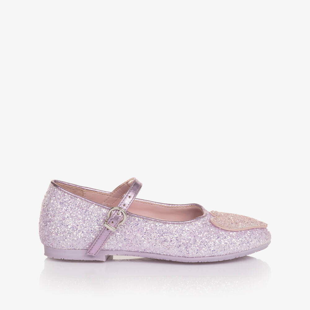 Sophia Webster Mini-Girls Lilac Purple Glitter Embellished Leather Shoes | Childrensalon Outlet