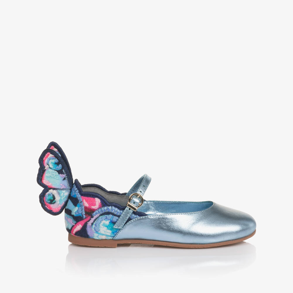 Sophia Webster Mini-Girls Metallic Blue Leather Butterfly Bar Shoes | Childrensalon Outlet