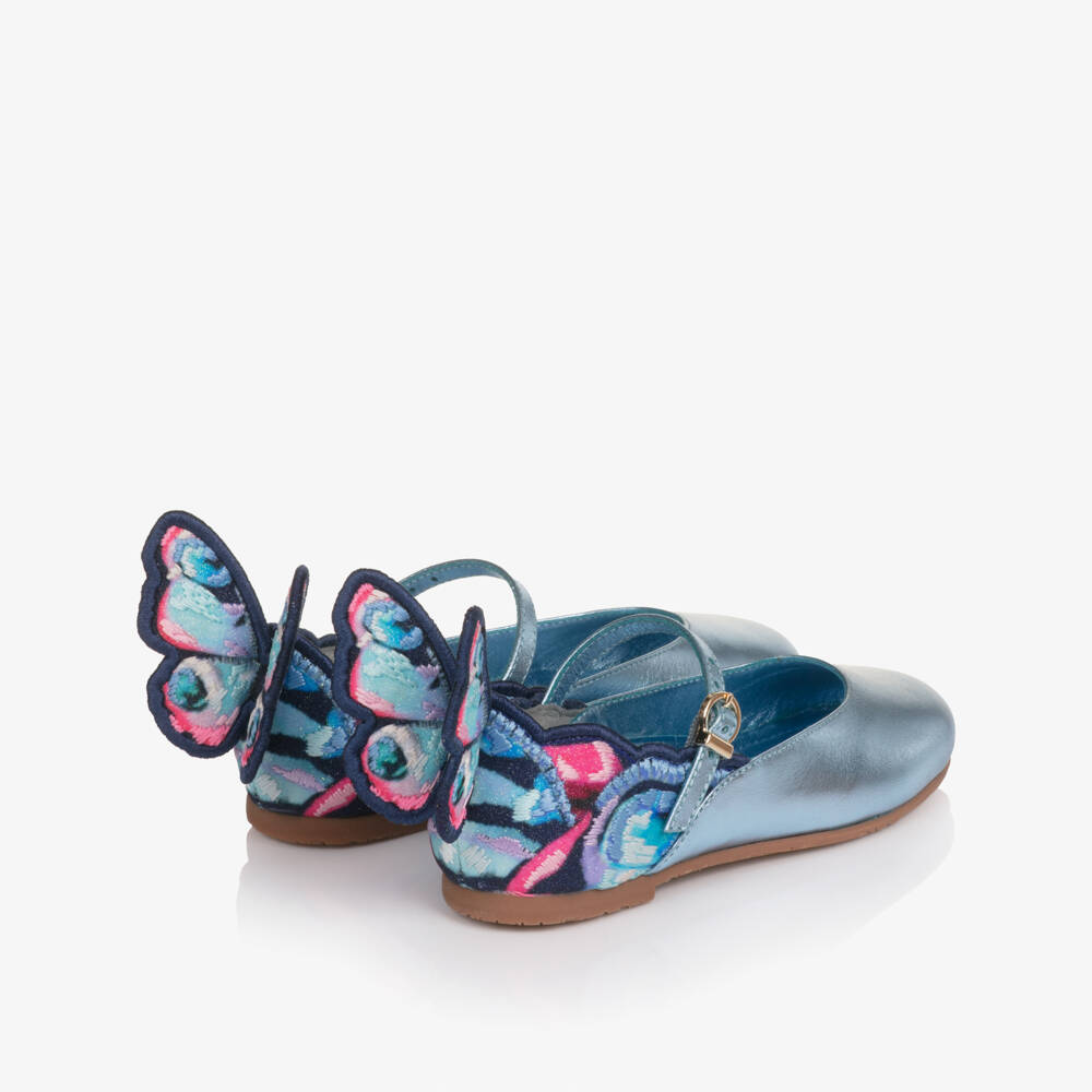 Sophia Webster Mini-Girls Metallic Blue Leather Butterfly Bar Shoes | Childrensalon Outlet