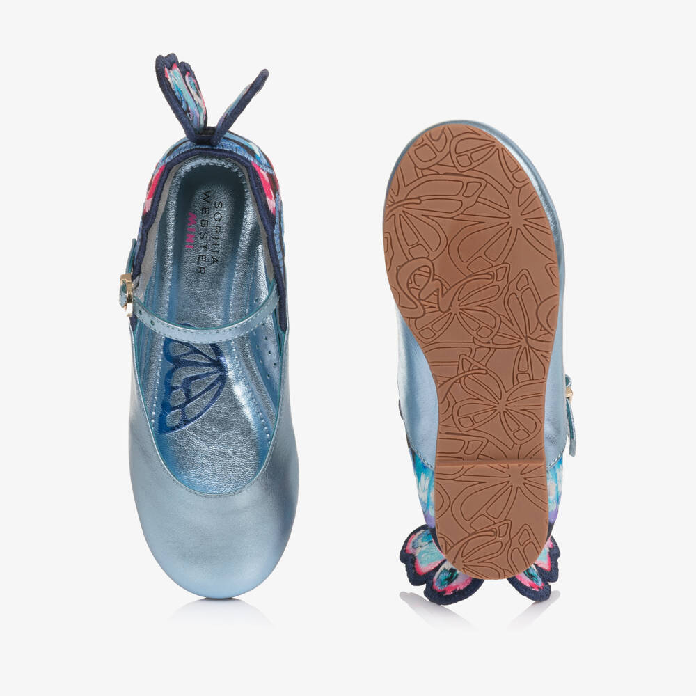Sophia Webster Mini-Girls Metallic Blue Leather Butterfly Bar Shoes | Childrensalon Outlet