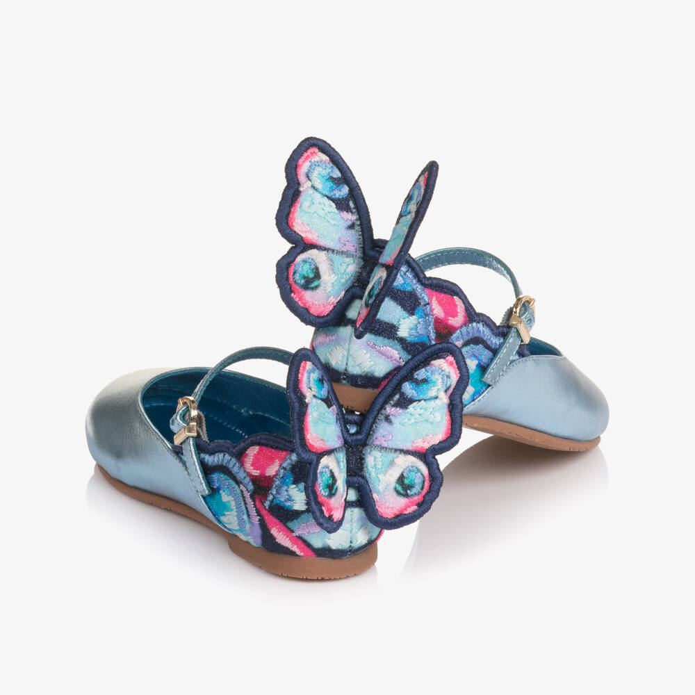 Sophia Webster Mini-Girls Metallic Blue Leather Butterfly Bar Shoes | Childrensalon Outlet