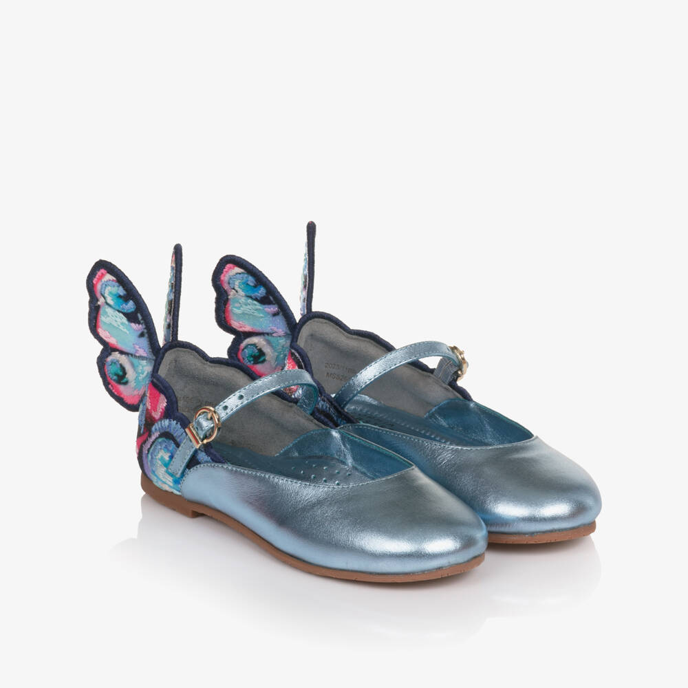 Sophia Webster Mini-Girls Metallic Blue Leather Butterfly Bar Shoes | Childrensalon Outlet