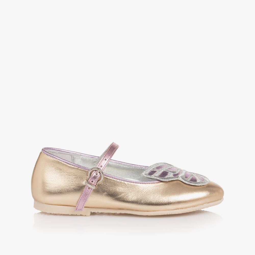 Sophia Webster Mini-Girls Metallic Gold & Purple Leather Butterfly Shoes | Childrensalon Outlet