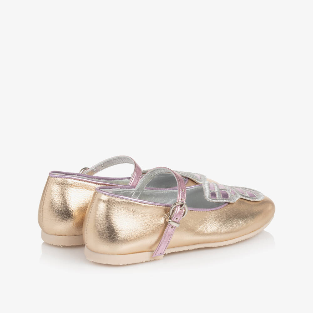 Sophia Webster Mini-Girls Metallic Gold & Purple Leather Butterfly Shoes | Childrensalon Outlet