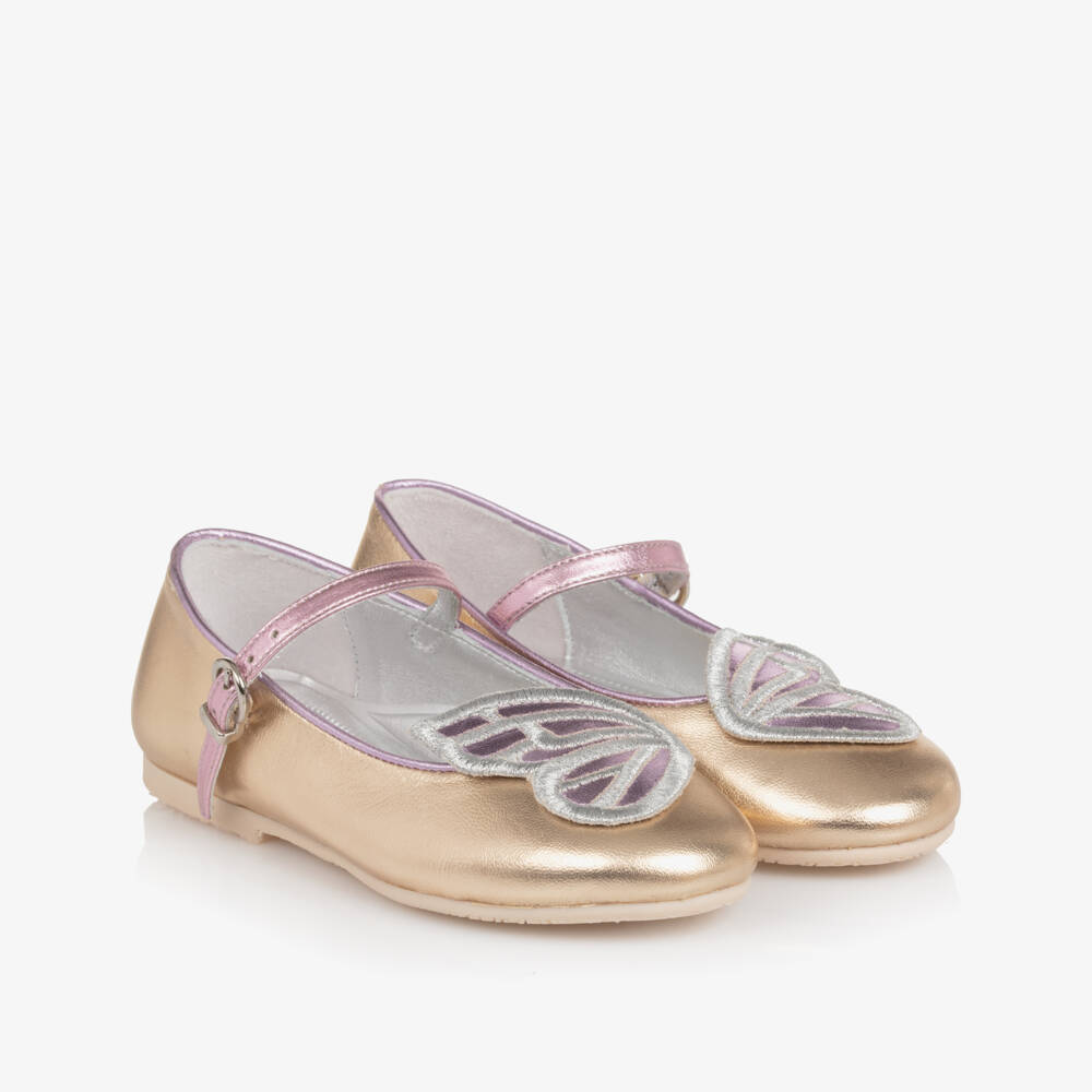 Sophia Webster Mini-Girls Metallic Gold & Purple Leather Butterfly Shoes | Childrensalon Outlet