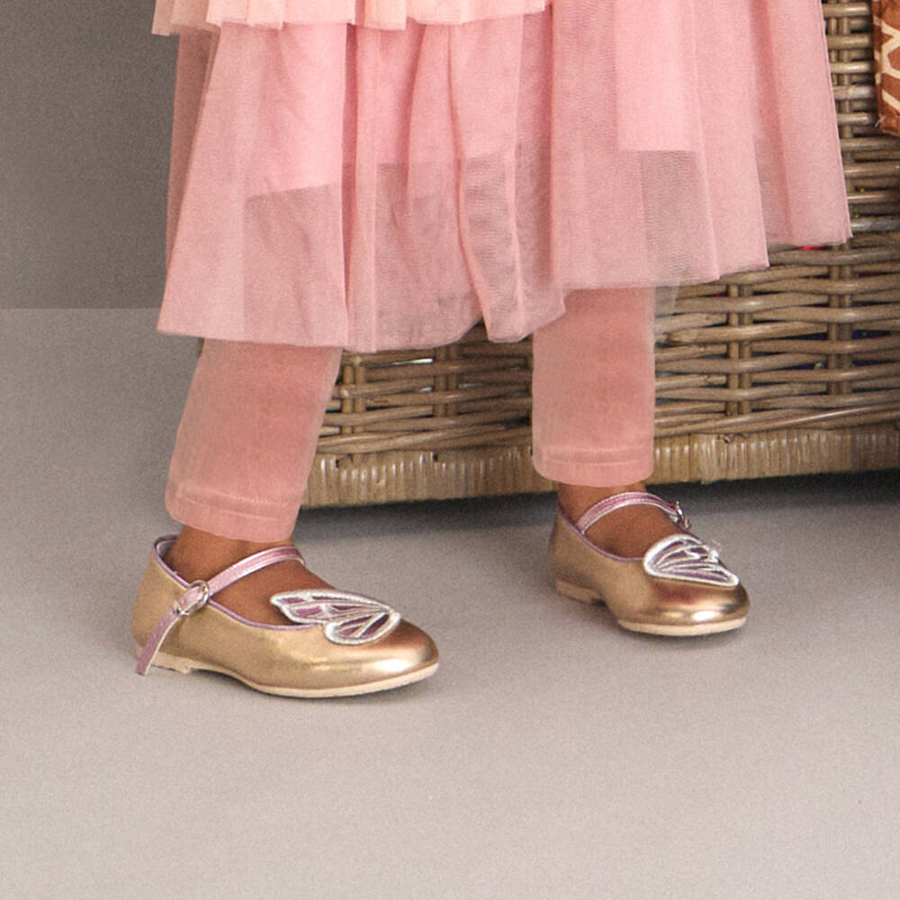 Sophia Webster Mini-Girls Metallic Gold & Purple Leather Butterfly Shoes | Childrensalon Outlet