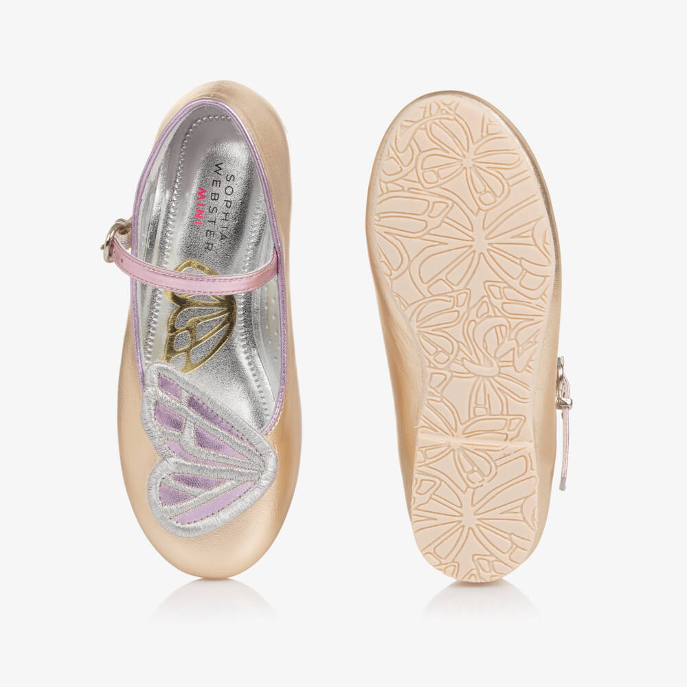 Sophia Webster Mini-Girls Metallic Gold & Purple Leather Butterfly Shoes | Childrensalon Outlet
