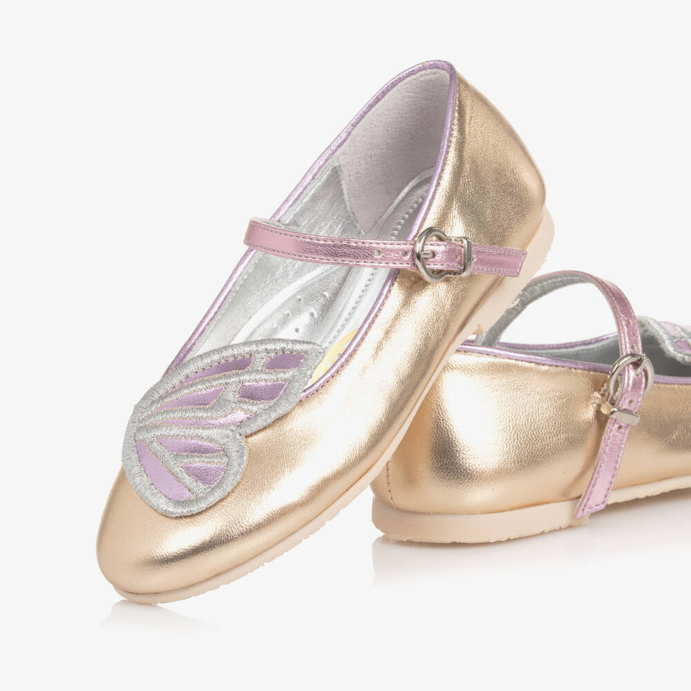 Sophia Webster Mini-Girls Metallic Gold & Purple Leather Butterfly Shoes | Childrensalon Outlet