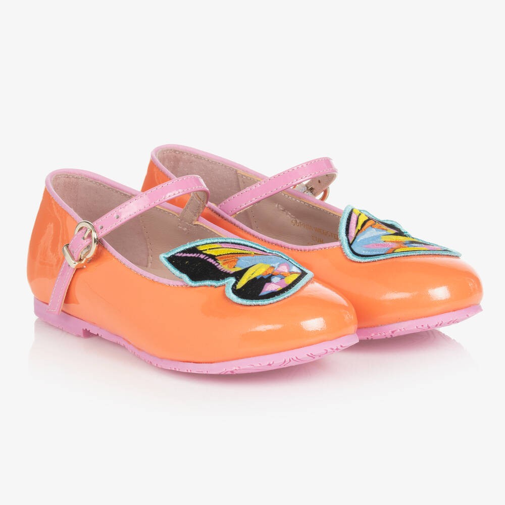 Sophia Webster Mini - Girls Orange Leather Butterfly Pumps | Childrensalon