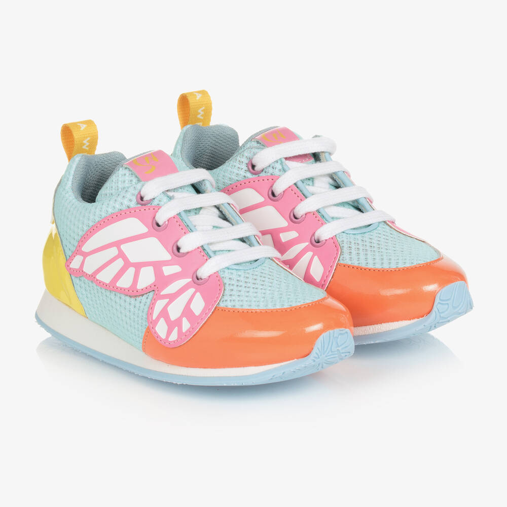 Sophia Webster Mini - Girls Pink & Blue Butterfly Trainers | Childrensalon