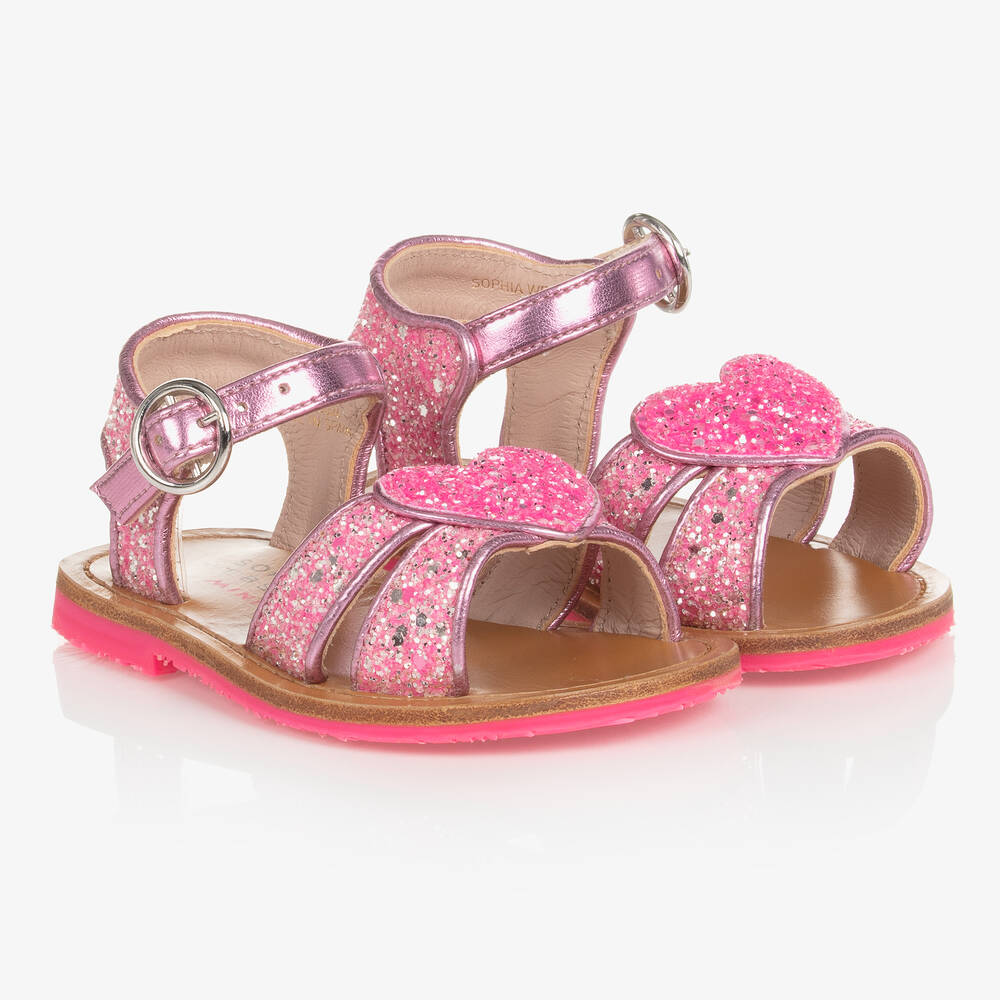 Sophia Webster Mini - Girls Pink Leather Amora Glitter Sandals | Childrensalon