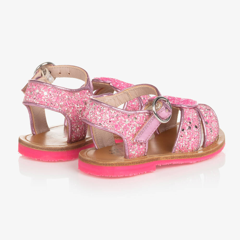 Sophia Webster Mini-Girls Pink Leather Amora Glitter Sandals | Childrensalon Outlet
