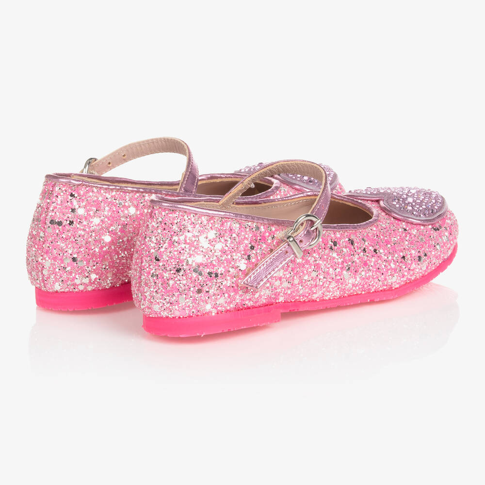 Sophia Webster Mini-Girls Pink Leather Amora Glitter Shoes | Childrensalon Outlet