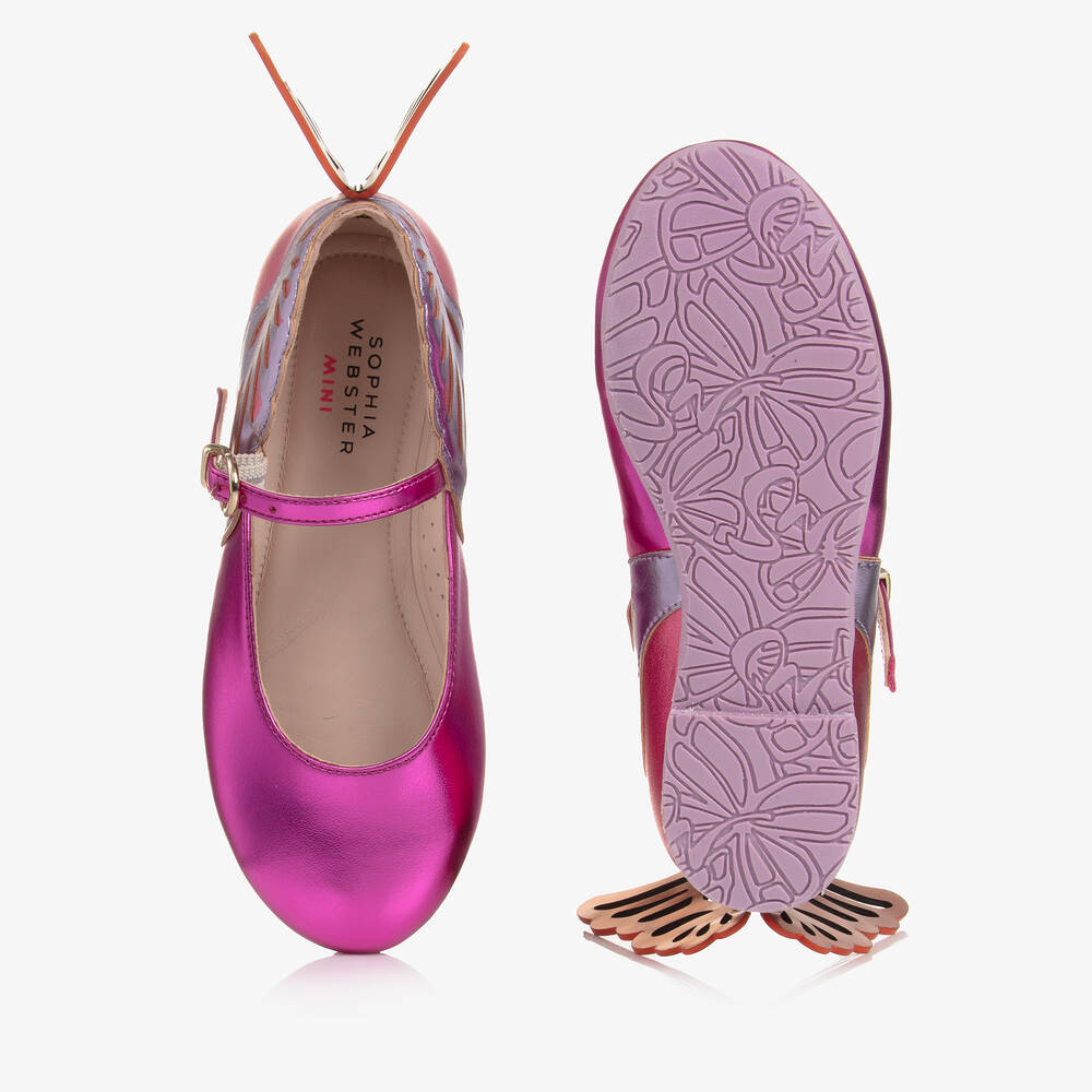 Sophia Webster Mini-حذاء جلد لون زهري متاليك للبنات | Childrensalon Outlet