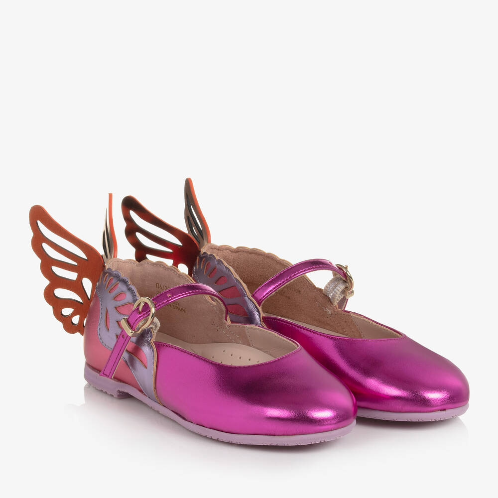 Sophia Webster Mini - حذاء جلد لون زهري متاليك للبنات | Childrensalon