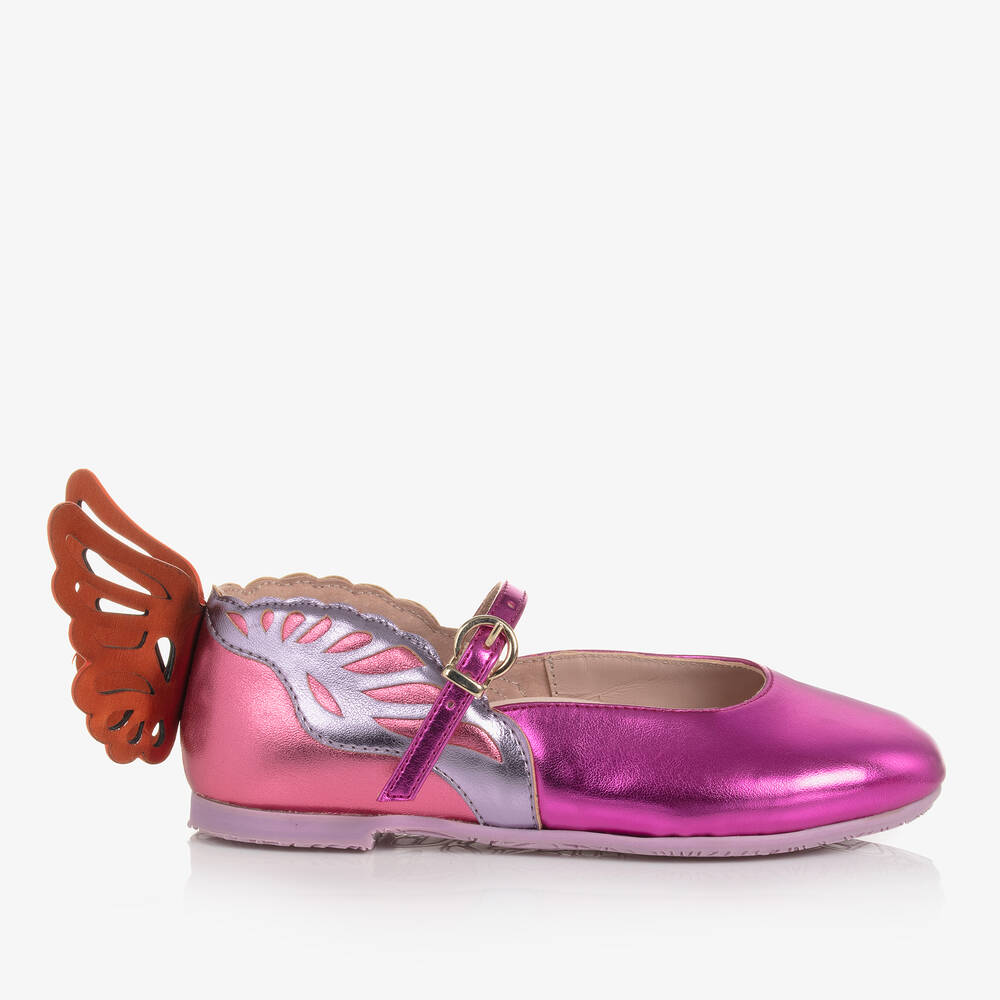 Sophia Webster Mini-حذاء جلد لون زهري متاليك للبنات | Childrensalon Outlet