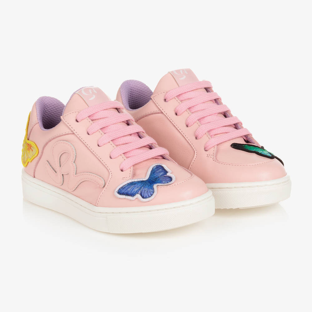 Sophia Webster Mini - Girls Pink Leather Butterfly Trainers | Childrensalon