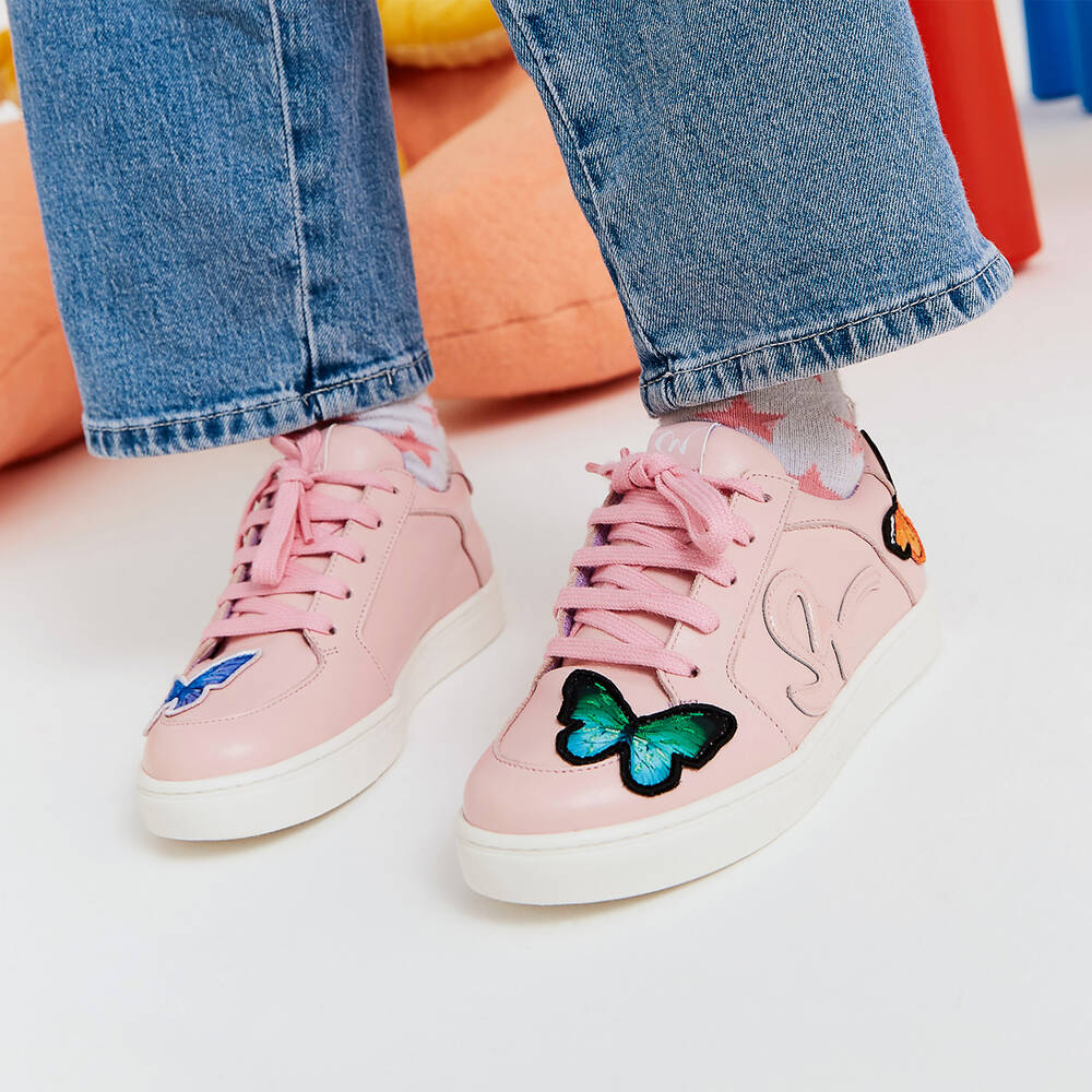 Sophia Webster Mini-Розовые кожаные кроссовки с бабочками | Childrensalon Outlet