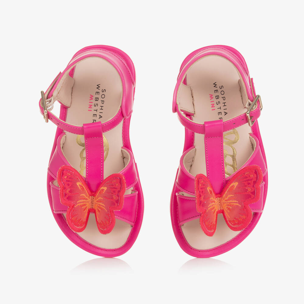 Sophia Webster Mini-Girls Pink Leather Celeste Sandals | Childrensalon Outlet