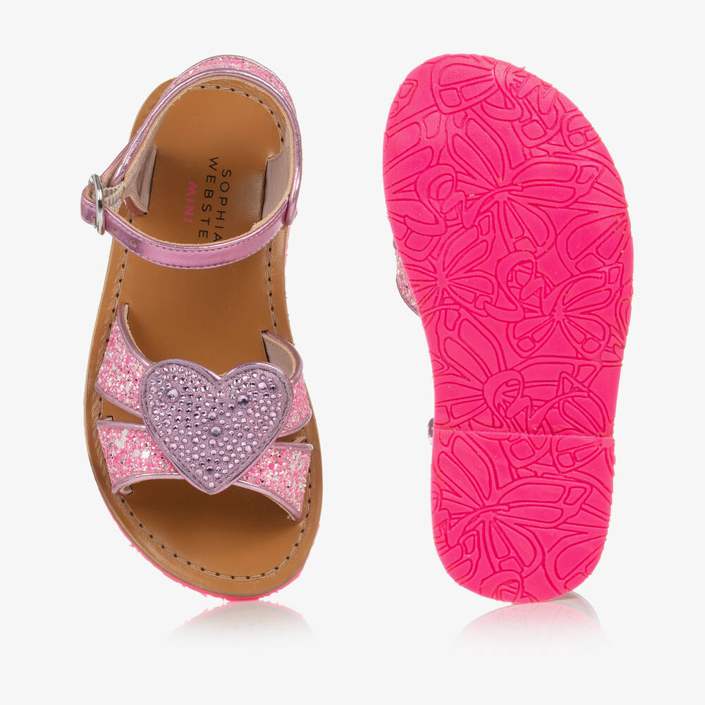 Sophia Webster Mini-Girls Pink Leather & Glitter Sandals | Childrensalon Outlet