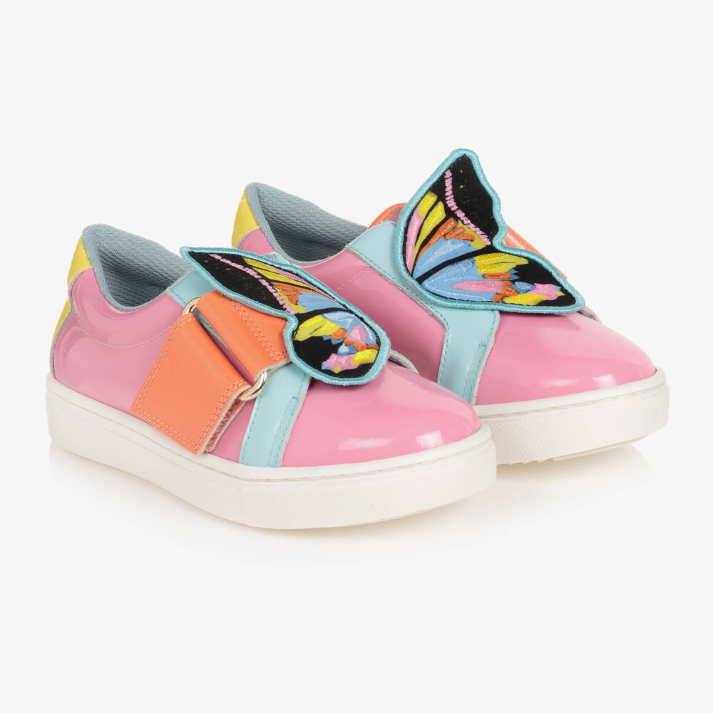 Sophia Webster Mini - Girls Pink Leather Velcro Butterfly Trainers | Childrensalon