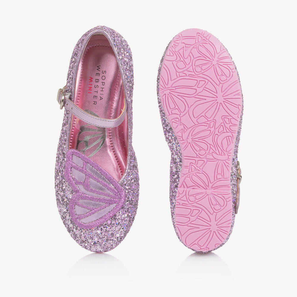 Sophia Webster Mini-Girls Purple Glittery Leather Butterfly Shoes | Childrensalon Outlet