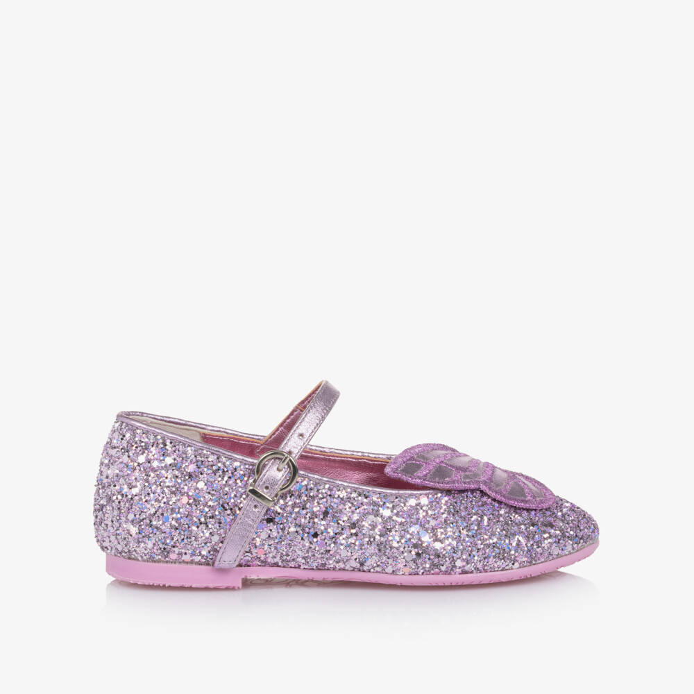 Sophia Webster Mini-Girls Purple Glittery Leather Butterfly Shoes | Childrensalon Outlet