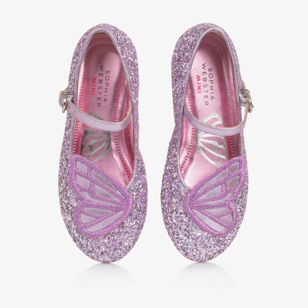 Sophia Webster Mini-Girls Purple Glittery Leather Butterfly Shoes | Childrensalon Outlet
