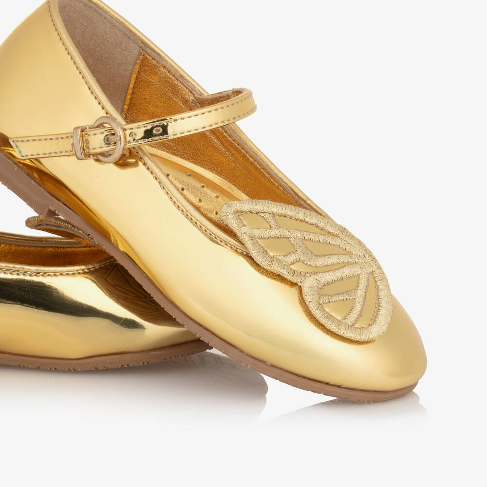 Sophia Webster Mini-Girls Shimmering Gold Butterfly Flats | Childrensalon Outlet