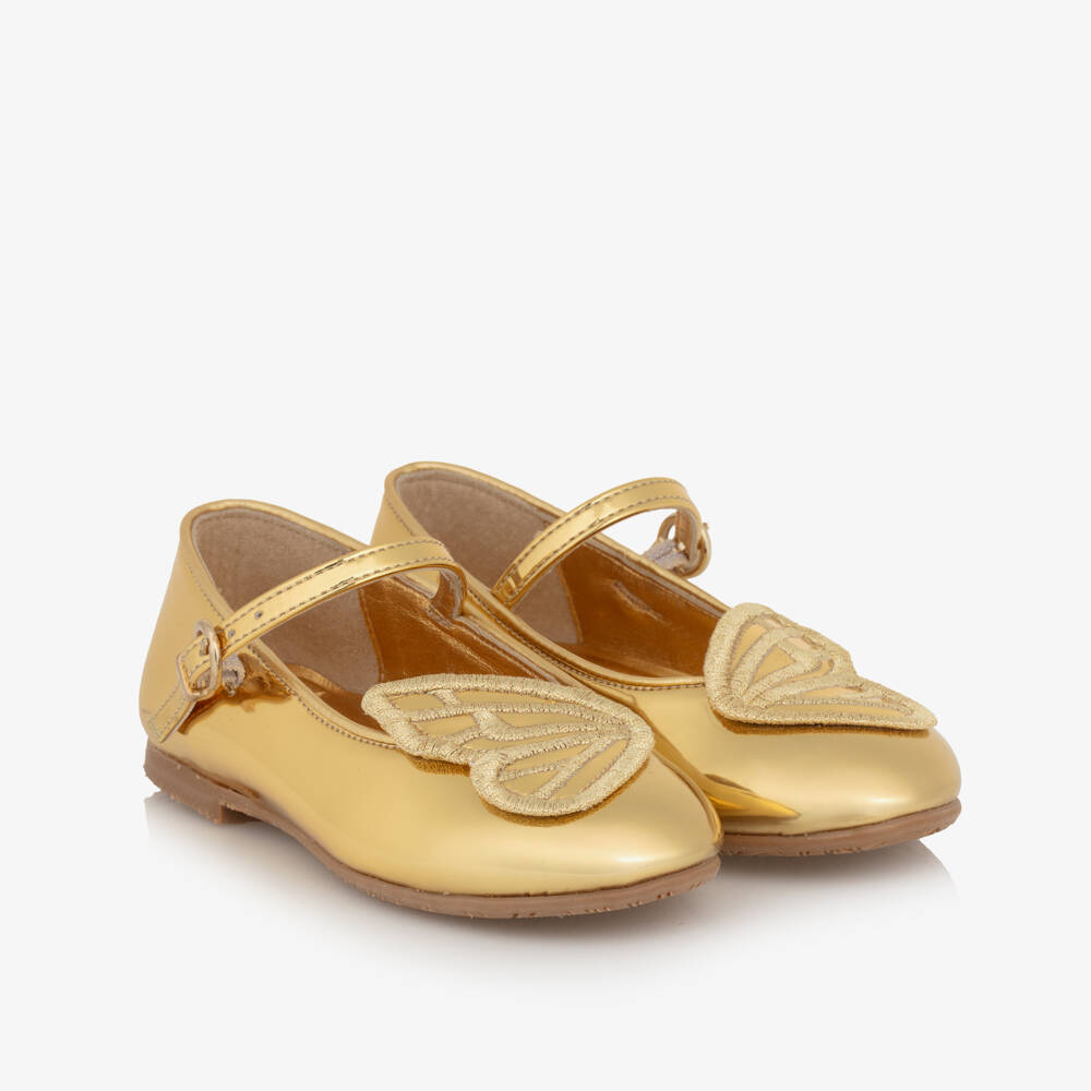 Sophia Webster Mini-Girls Shimmering Gold Butterfly Flats | Childrensalon Outlet
