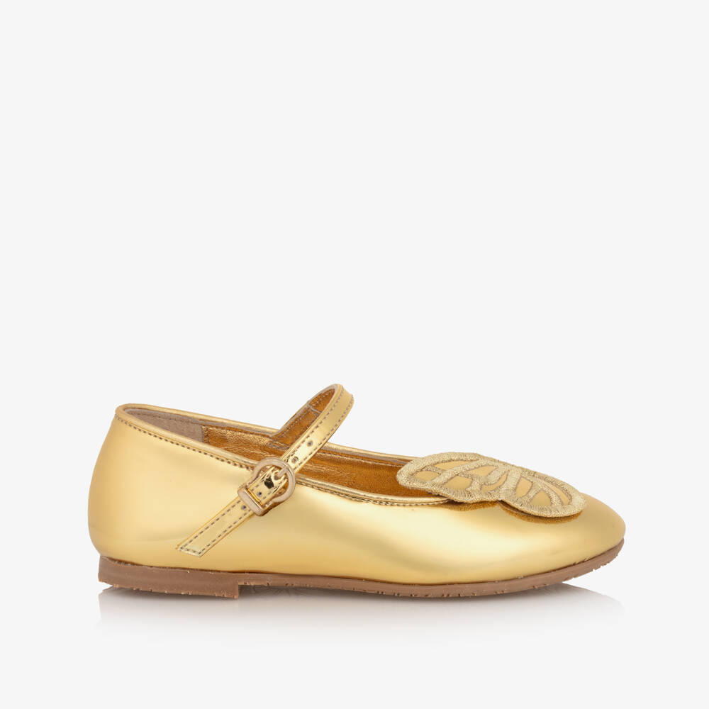 Sophia Webster Mini-Girls Shimmering Gold Butterfly Flats | Childrensalon Outlet