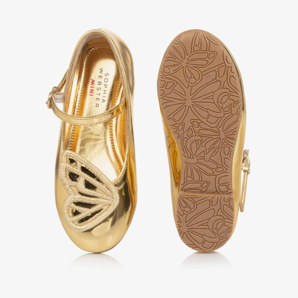 Sophia Webster Mini-Girls Shimmering Gold Butterfly Flats | Childrensalon Outlet